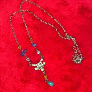 Gorgeous Jeweled Pave Green and Blue Beaded Choker Charm Statement Drop Necklace